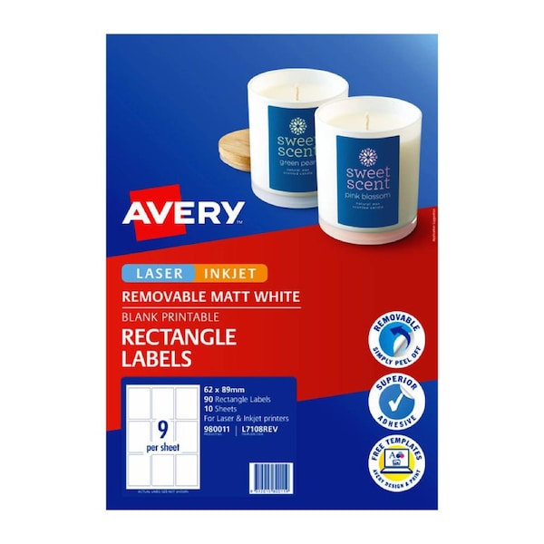 Avery Removable Rectangular Labels 9Up (62x89mm)