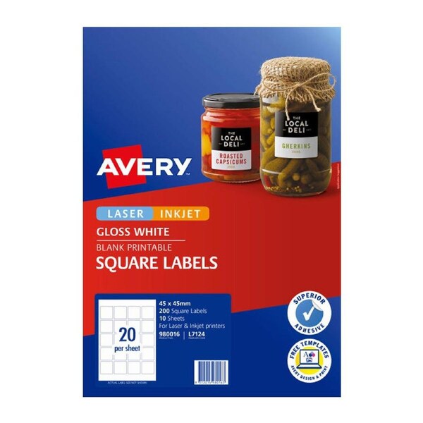 Avery Square Labels 20Up 10pk (White)