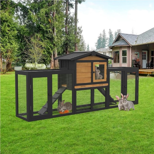 Advwin Rabbit Hutch Chicken Coop Wooden Bunny Cage Guinea Pig Small Animal House 203x45x86cm