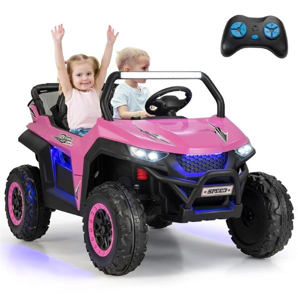 Babyjoy 2-Seater Kids Ride On Cars 12V Battery Electric Toy UTV w/Remote Control & Music & Headlights Pink