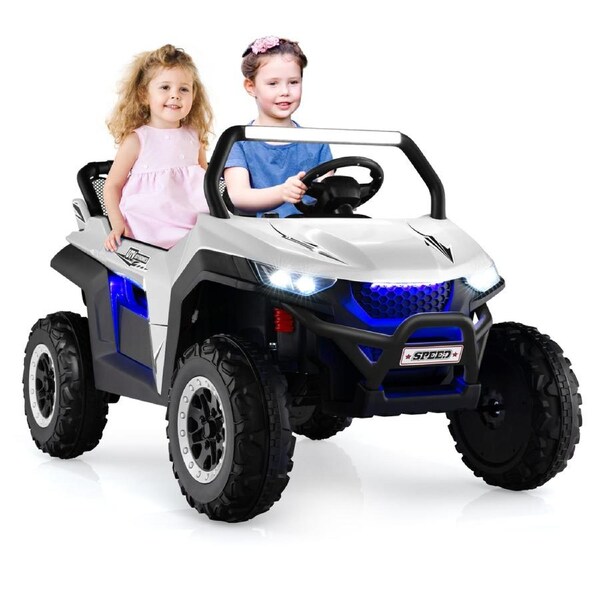 Babyjoy 2-Seater Kids Ride On Cars 12V Battery Electric Toy UTV w/Remote Control & Music & Headlights White