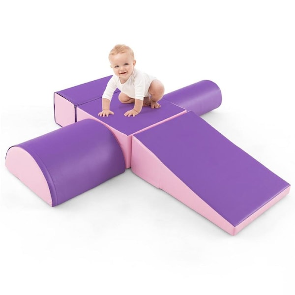 Babyjoy 5PCS Kids Climb & Crawl Play Set Colorful Soft Foam Blocks Activity Toys Home Preschool Daycare Purple