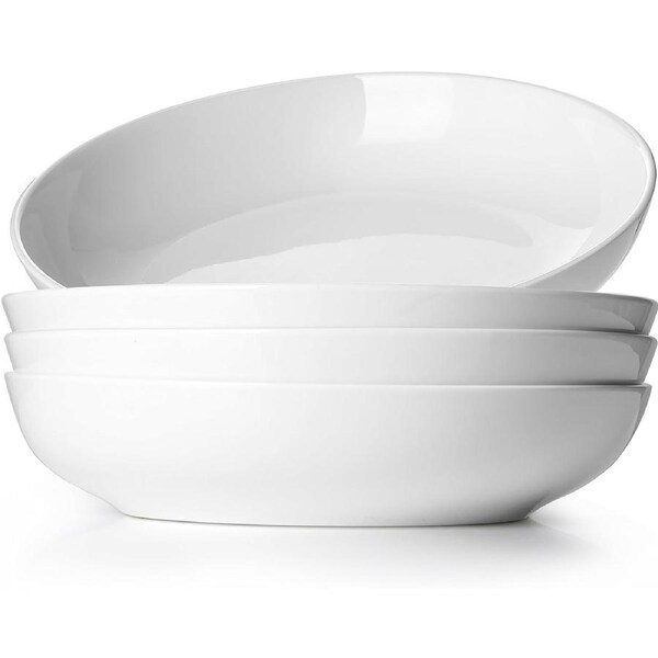 Pasta Bowls Set of 4, Large Salad Bowls, Ceramic Pasta Plates Set for Serving Soup, Pasta, Noodle, Dinner, Microwave Dishwasher Safe, White