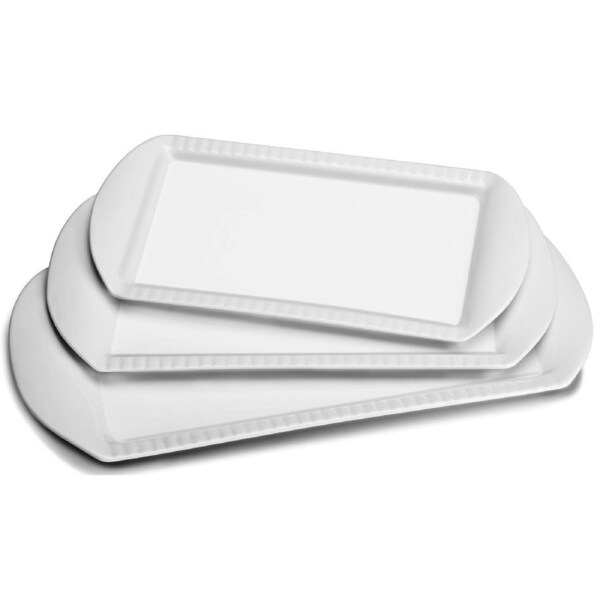 Large Serving Platter Turkey Platter Set of 3, Platters for Serving Food, White Serving Trays Oven Safe, Porcelain Serving Plates for Thanksgiving Party Entertaining
