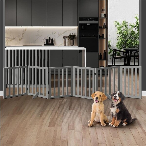 Alopet Wooden Pet Dog Fence 284x60.5cm 6 Panels Safety Stair Barrier Security Gate Door Grey
