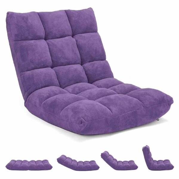 Giantex Floor Sofa Chair Velvet Lounge Couch w/14-Position Adjustable Back Home Office Recliner Purple