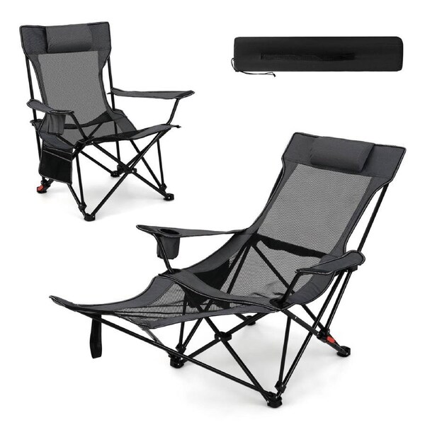 Costway Portable Camping Chair Folding Picnic Recliner Outdoor Fishing Chair Grey