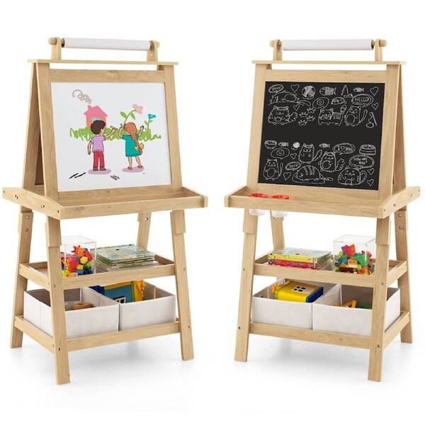 Costway Double-Sided Painting Easel Wooden Standing Drawing Board Natural