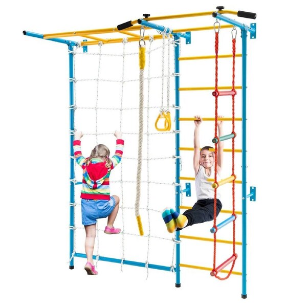 Costway Climb Playset 7 in 1 Climbing Frame Set Indoor Outdoor Jungle Gym Activity Center Home Daycare Gifts Yellow