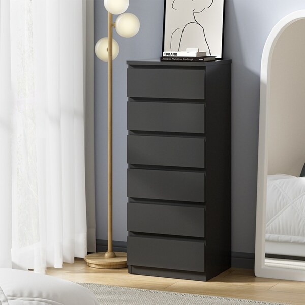 6 Chest of Drawers Oikiture Tallboy Dresser Black