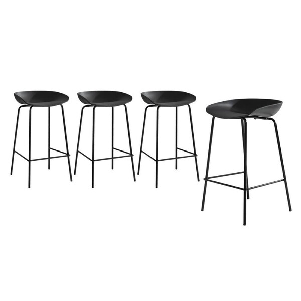 Oikiture Set of 4 Kitchen Bar Stools Stool Dining Counter Chairs Metal Black