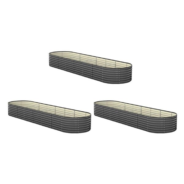 Livsip x3 Galvanised Raised Garden Bed Steel Instant Planter Oval 320X80X42CM