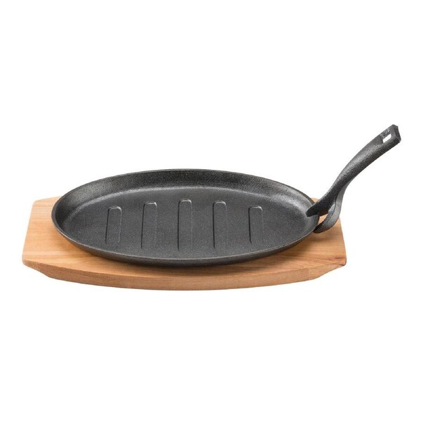 Pyrolux PYROCAST 27cm x 18cm Oval Sizzle Plate with Maple Tray