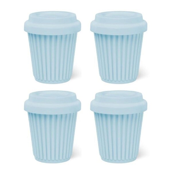 BYO Silicone Reusable Coffee Cup 230ml / 8 Oz in Blue with Blue Lid 4 Pack