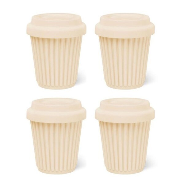 BYO Silicone Reusable Coffee Cup 230ml / 8 Oz in Lemon with Lemon Lid 4 Pack