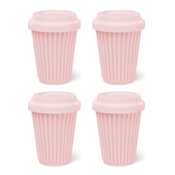 BYO Silicone Reusable Coffee Cup 340ml / 12 Oz in Pink with Pink Lid 4 Pack  | Woolworths