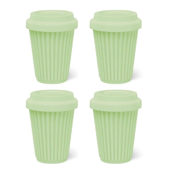BYO Silicone Reusable Coffee Cup 340ml / 12 Oz in Mint with Mint Lid 4 Pack