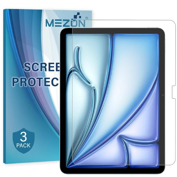 [3 Pack] Apple iPad Air 11" (2024) M2 Ultra Clear Film Screen Protector by MEZON – Case and Pencil Friendly (iPad Air 11" M2, Clear)