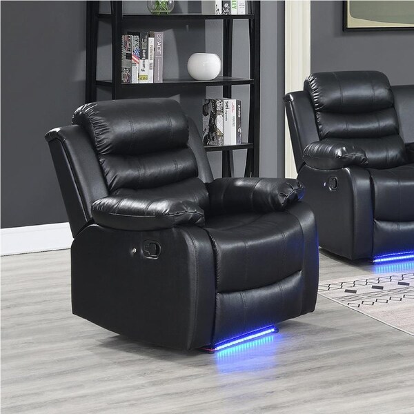 1 Seater Seater Finest Black Leatherette Recliner Feature Console LED Light Ultra Cushioned