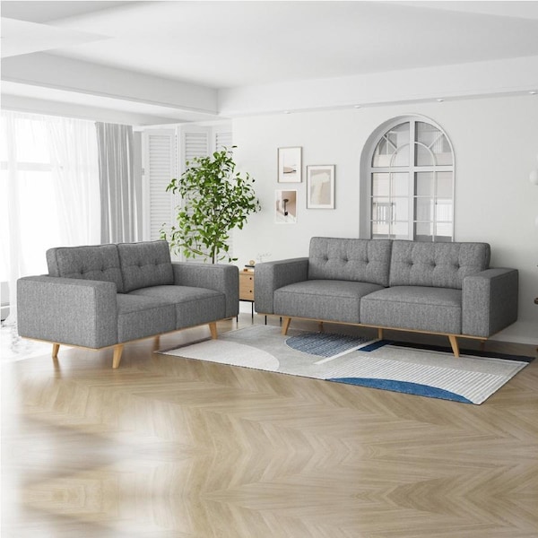 2+3 Seater Fabric Sofa Upholstery Pocket Spring Wooden Frame Grey Colour