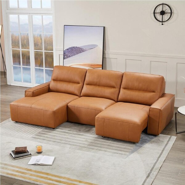 3 Seater Sectional Chaise Genuine Leather Sofa Bed