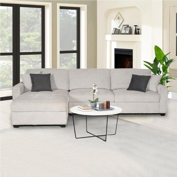 Corner Sofa Chaise Polyester Fabric Multilayer Two Pillows Individual Pocket Spring