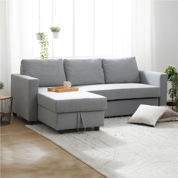 2 Seater Storage Sofa Bed Corner Lounge Set In Grey With Chaise