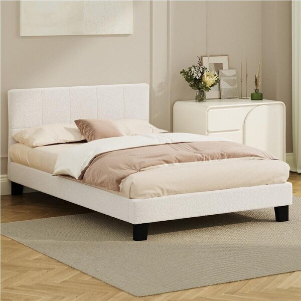 Oikiture Bed Frame Double Size Boucle Frame TOFU
