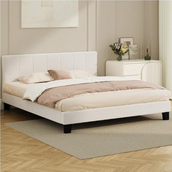 Oikiture Bed Frame King Size Boucle Frame TOFU