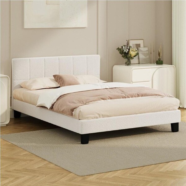 Oikiture Bed Frame Queen Size Boucle Frame TOFU