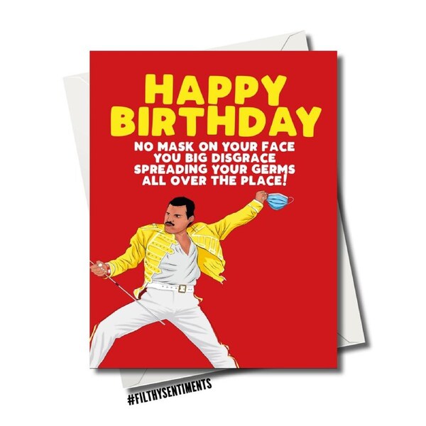 Filthy Sentiments Freddy Mercury Blank Greeting Card 300gsm w/WHT Envelope A5