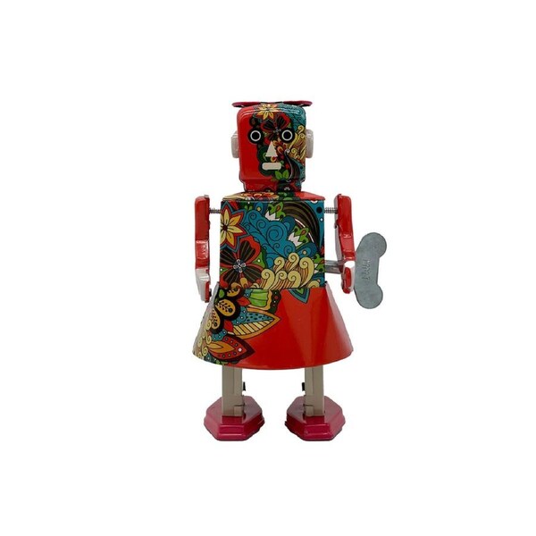 Mr & Mrs Tin 17cm Retro Blossom Bot Mechanical Robot Vintage Collectible Toy