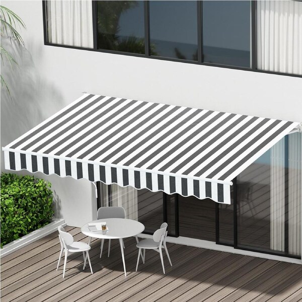 4Mx3M InstaHut Folding Arm Awning Manual Retractable Sunshade Grey White
