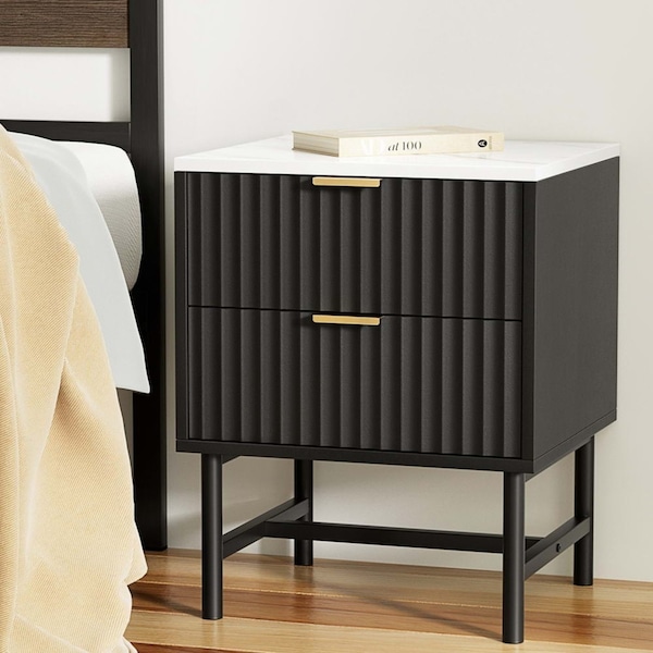 Artiss Bedside Table Black Nightstand 2 Drawers