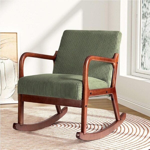 Artiss Rocking Armchair Nursing Chair Corduroy Green