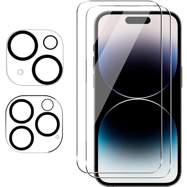 [2+2] 2Pack Tempered Glass Screen Protector for iPhone 15 Pro Max [6.7 inch] & 2Pack Camera Lens Protector Premium HD Case Friendly Film-[for iPhone 15 Pro Max]