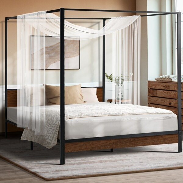 Oikiture Metal Canopy Bed Frame Queen Size