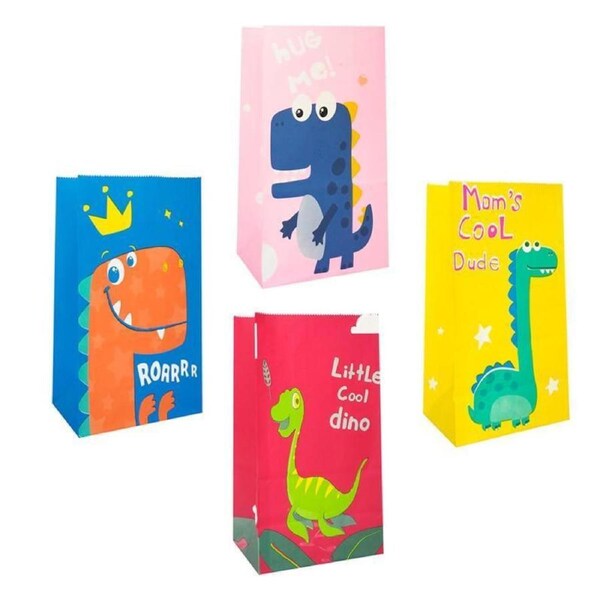 100PCS Dinosaur Themed Kraft Party Bags for Kids Birthday