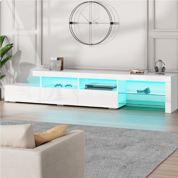 ALFORDSON Entertainment Unit 220cm TV Stand LED Light White