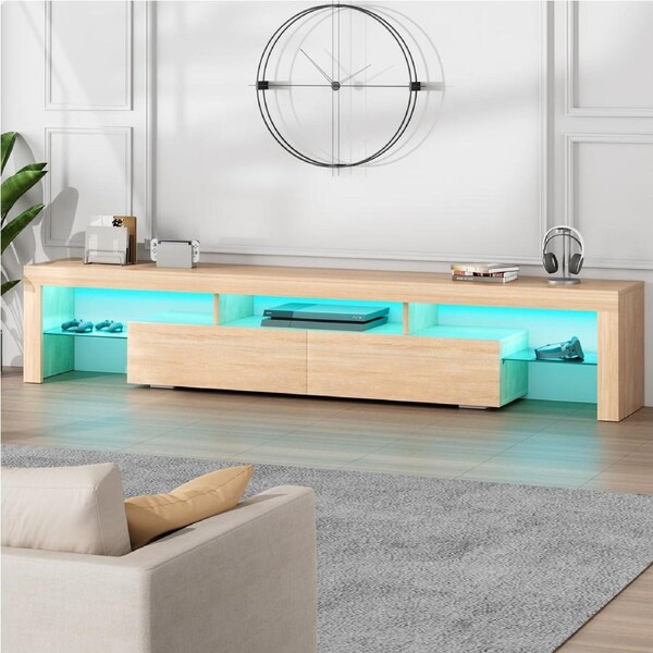 ALFORDSON Entertainment Unit TV Stand LED Light 200cm Oak