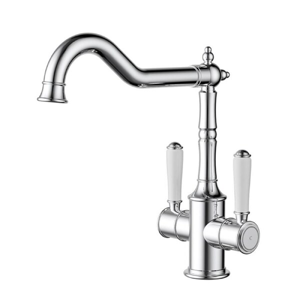 Ikon Clasico Twin Handle Gooseneck Sink Mixer Ceramic Handle Chrome