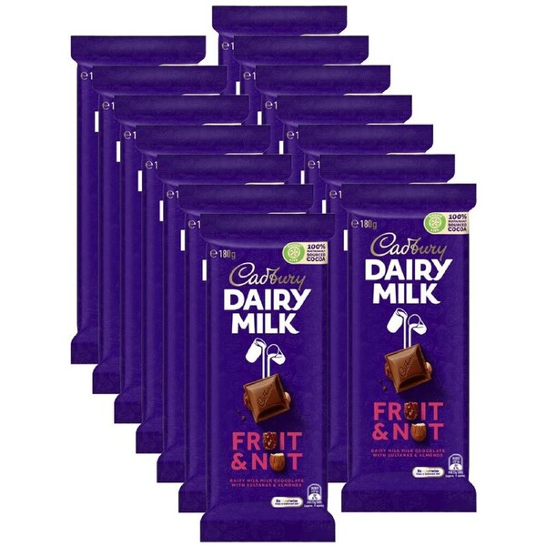 14pc Cadbury Dairy Milk Fruit And Nut 180g Chocolate Block Confectionery