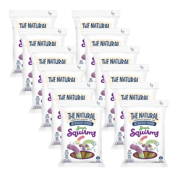 12pc The Natural Confectionery Co. Sours Squirms 180g Gummy Lollies Candy