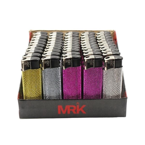 50x Glitter Gas Lighters Metallic Refillable Adjustable Flame Full Box