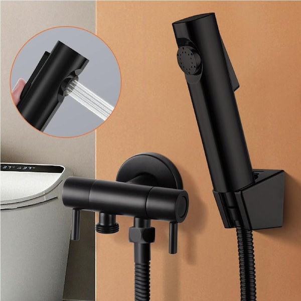 Black 1.2m Hose Handheld Douche Bidet Toilet Spray Jet Shattaf With Cistern Cock Kit