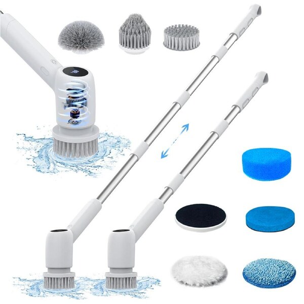 Advwin Electric Spin Scrubber,Cordless Cleaning Brush with 7 Replaceable Brush Heads, 2 Adjustable Speeds& Extension Arm, Waterproof Shower Cleaner for Bathroom Kitchen Floor Tile Tub