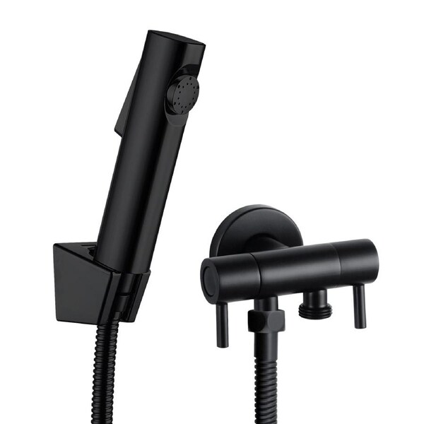 ACA Black Toilet Bidet Spray Kit Hand Held 1.2m Hose with Cistern Cock