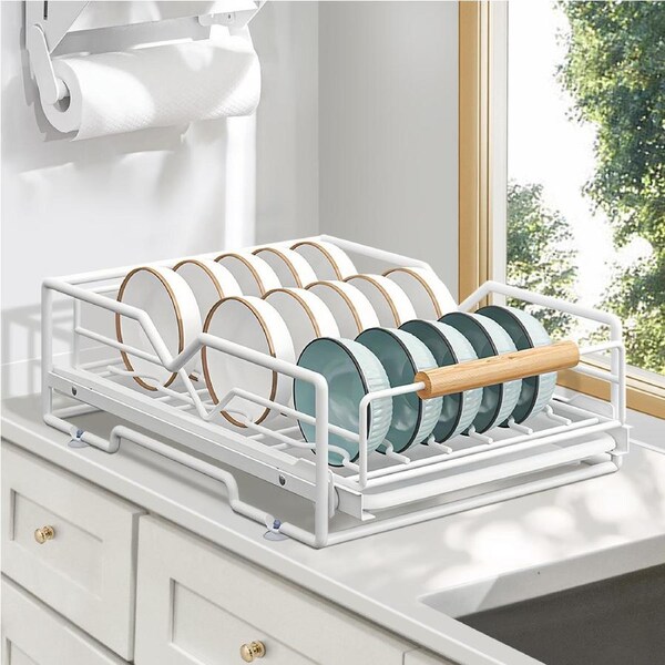 ACA Dish Drying Rack Kitchen Organizer Freestanding Dish Drainer Storage White
