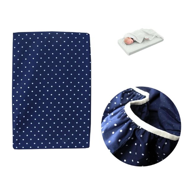 Polka Dot Navy Polyester Cotton Bassinet Fitted Sheet with a Flat Sheet Sewed Attached