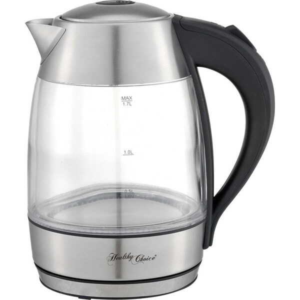 Healthy Choice Clear Glass Electric Coffee/Tea Hot Boiling Water Kettle 1.7L